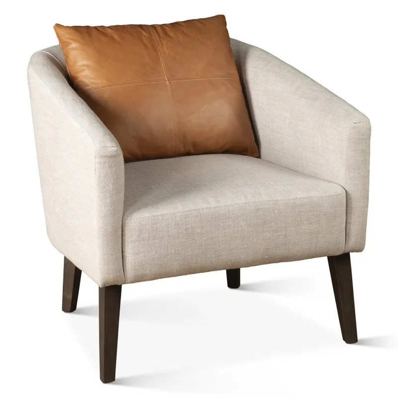 Upholstered Seating Jessie 22" Accent Chair in Beige Linen with Tan Leather Accent Pillow
