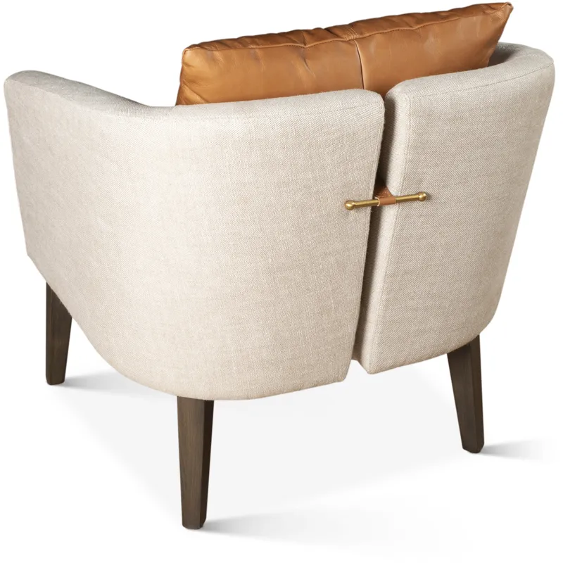 Upholstered Seating Jessie 22" Accent Chair in Beige Linen with Tan Leather Accent Pillow