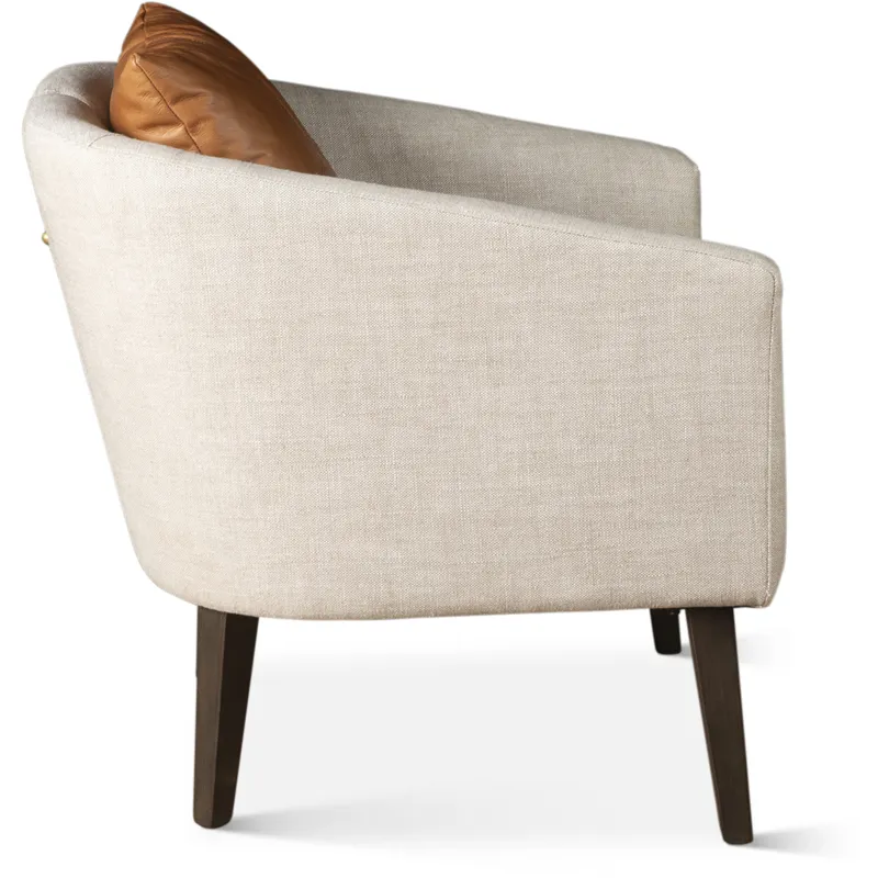 Upholstered Seating Jessie 22" Accent Chair in Beige Linen with Tan Leather Accent Pillow