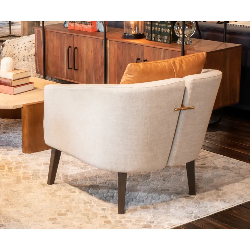 Upholstered Seating Jessie 22" Accent Chair in Beige Linen with Tan Leather Accent Pillow