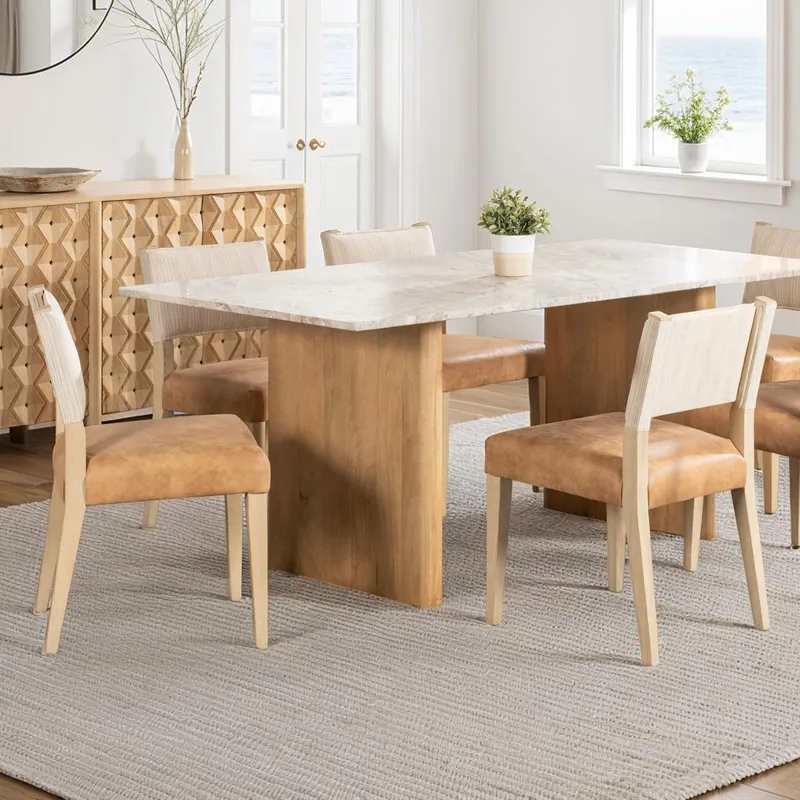 Grosvenor Maya 21" Dining Chair in Durango Linen and Antique Leather with Napoleon Legs