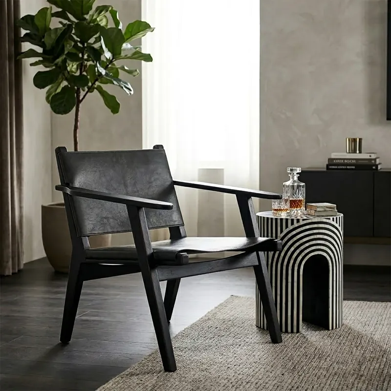 Grosvenor Bogart Modern 30" Accent Chair in Ebony Black Leather