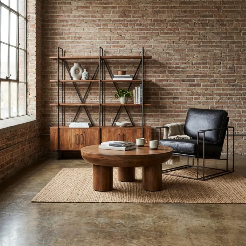 Palermo 39" Round Coffee Table in Acorn Brown