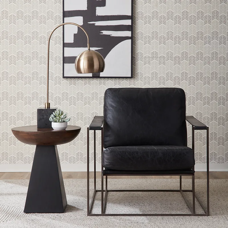 Grosvenor Bogart Modern 30" Accent Chair in Ebony Black Leather