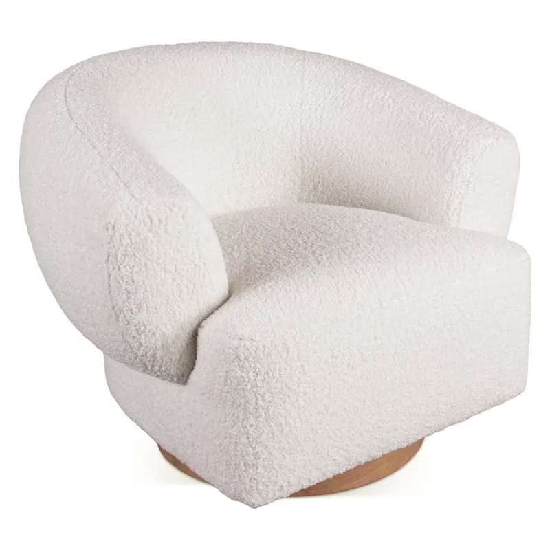 Gatsby Estelle 35" Swivel Accent Chair in Cream Boucle Fabric