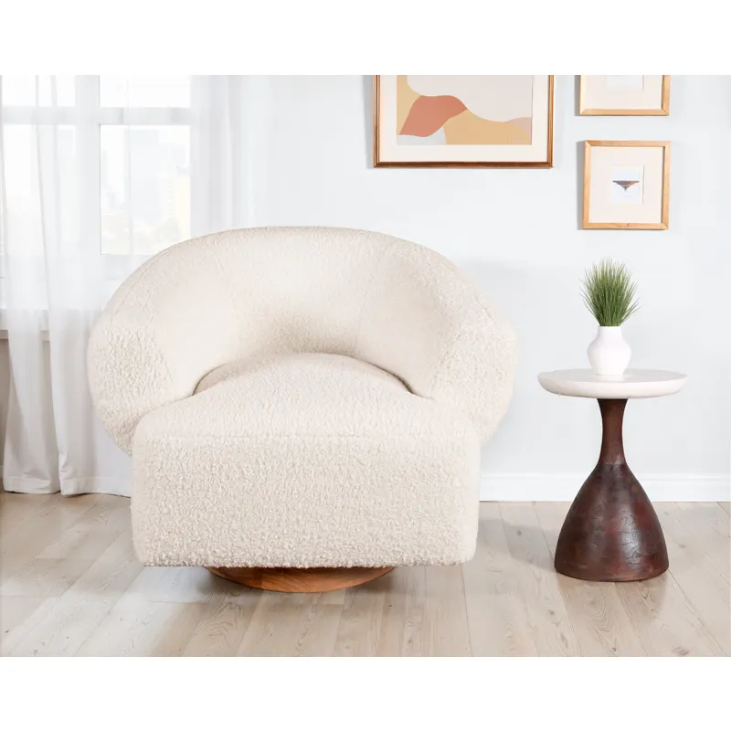 Gatsby Estelle 35" Swivel Accent Chair in Cream Boucle Fabric