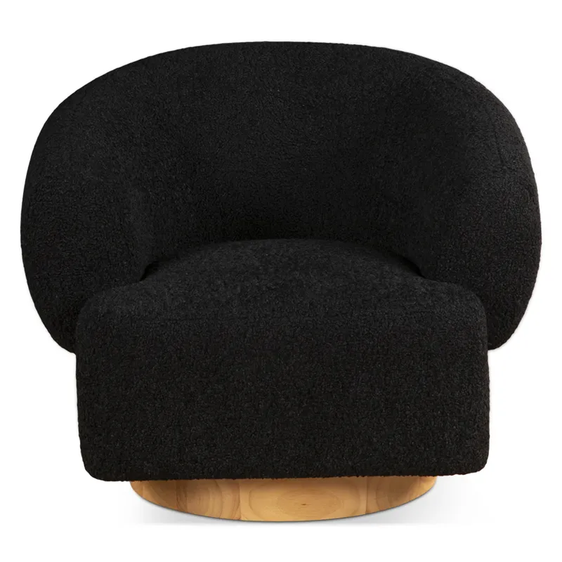 Gatsby Estelle 35" Swivel Accent Chair in Midnight Boucle Fabric