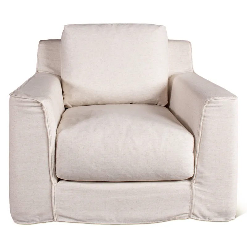 Gatsby Palladium Swivel Accent Chair in White Linen Slipcover