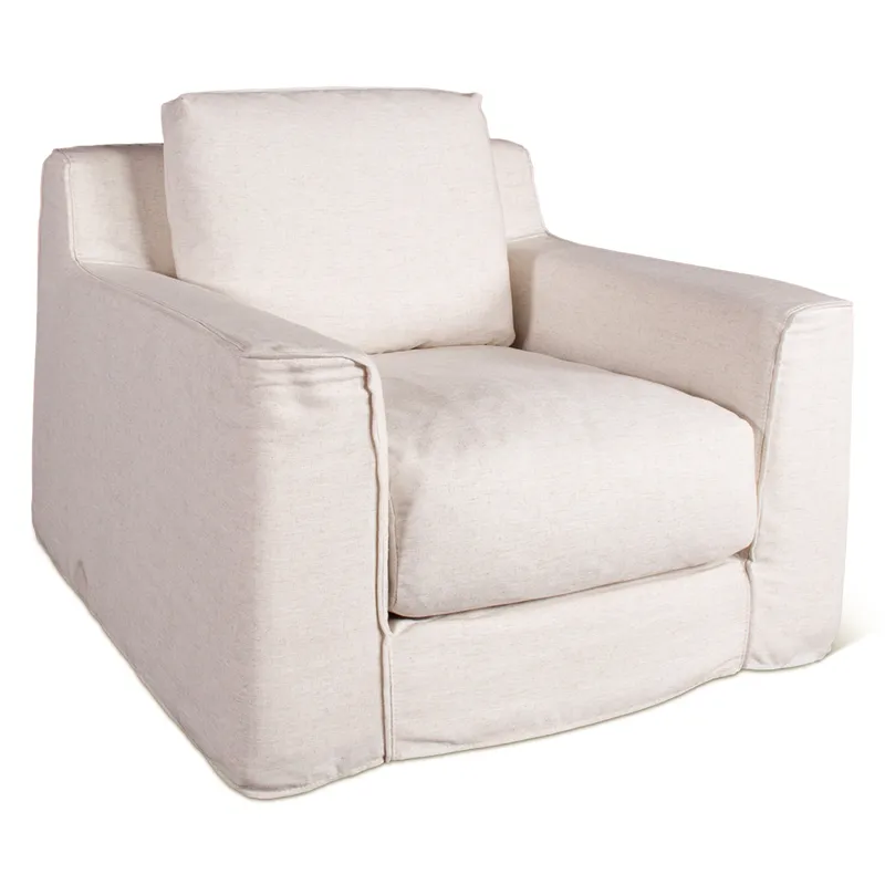 Gatsby Palladium Swivel Accent Chair in White Linen Slipcover
