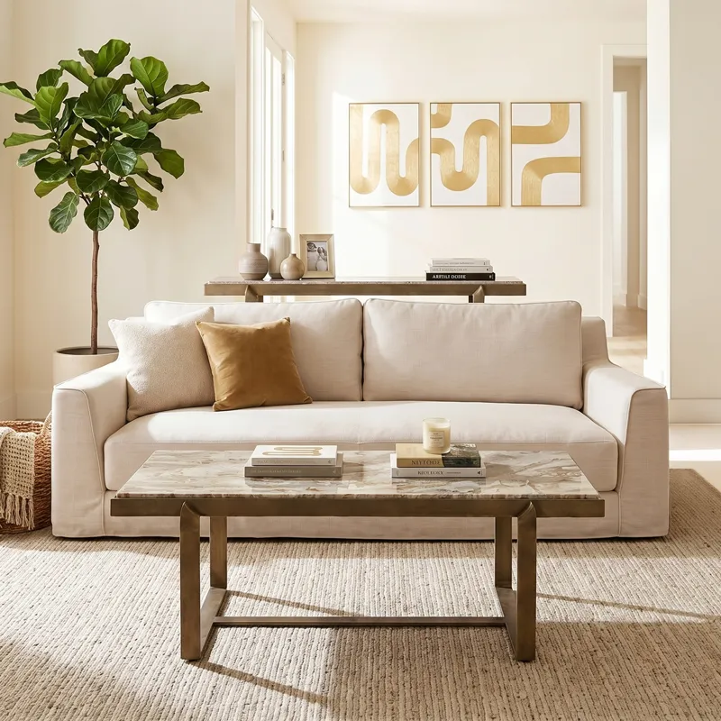 Gatsby Palladium Sofa in White Linen Slipcover