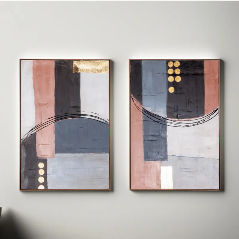 Palette Cityscape Abstractions Hand Painted Framed Diptych