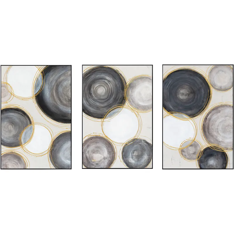 Palette Gilded Globes Hand Painted Framed Triptych