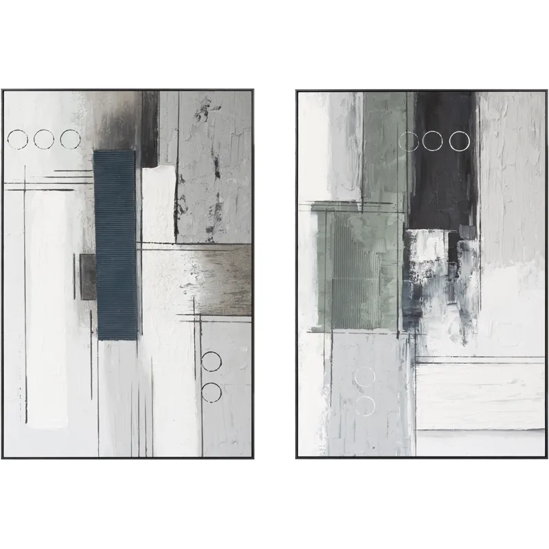 Palette Linear Landscape Hand Painted Framed Diptych