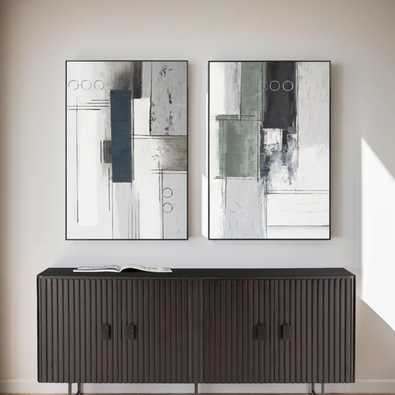 Palette Linear Landscape Hand Painted Framed Diptych
