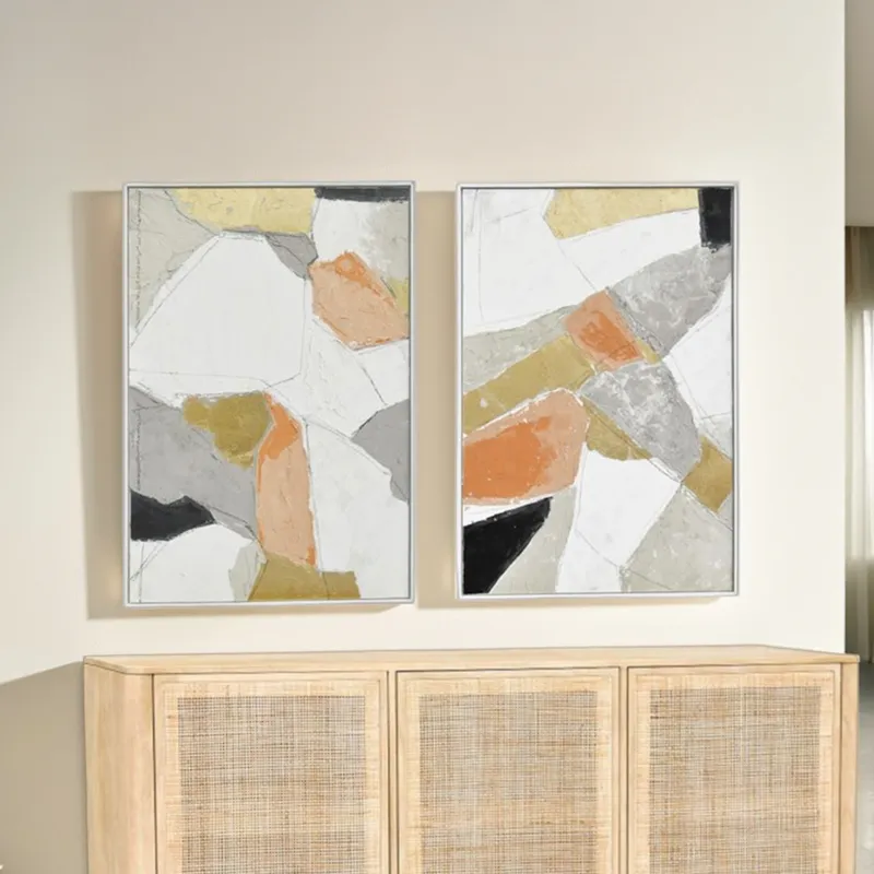 Palette Pastel Patchwork 2 Hand Painted Framed Diptych
