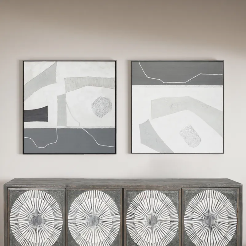 Palette Modern Slate Hand Painted Framed Diptych