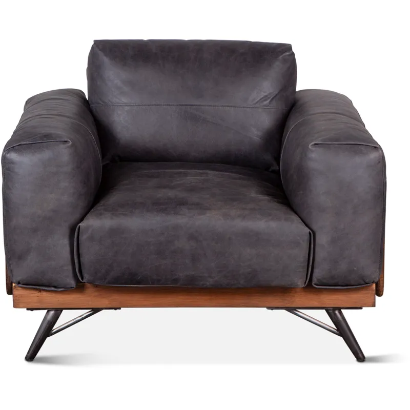 Portofino Mid Century 37" Accent Chair in Antique Ebony Leather