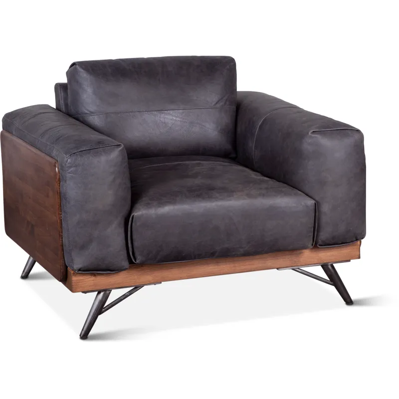 Portofino Mid Century 37" Accent Chair in Antique Ebony Leather
