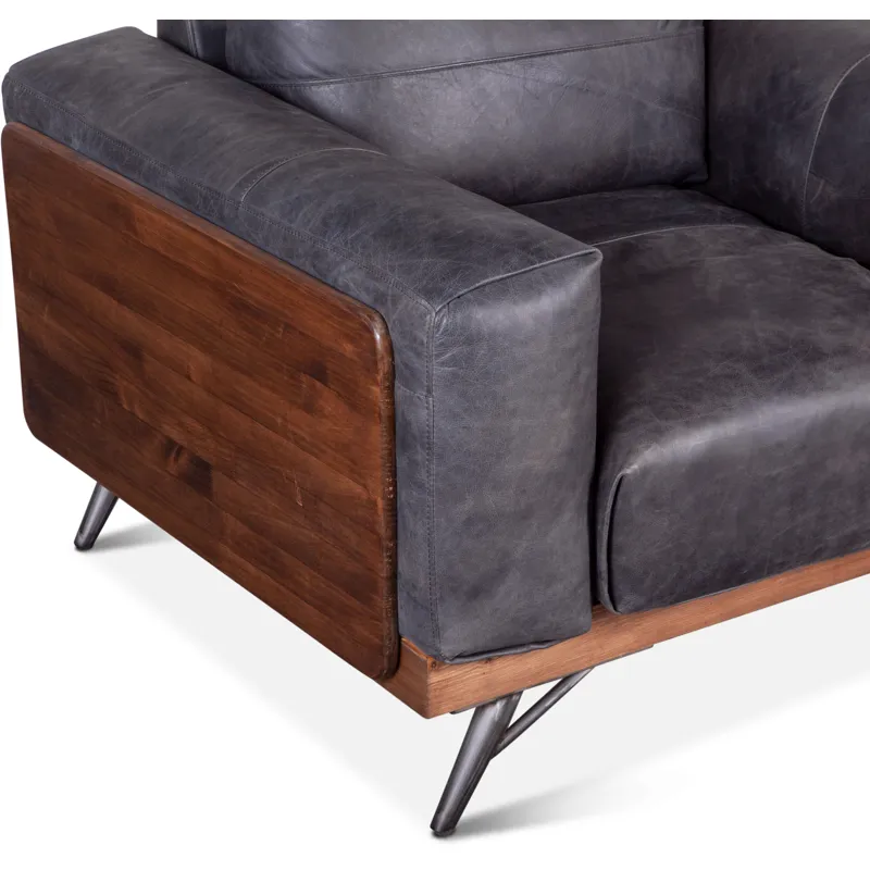 Portofino Mid Century 37" Accent Chair in Antique Ebony Leather