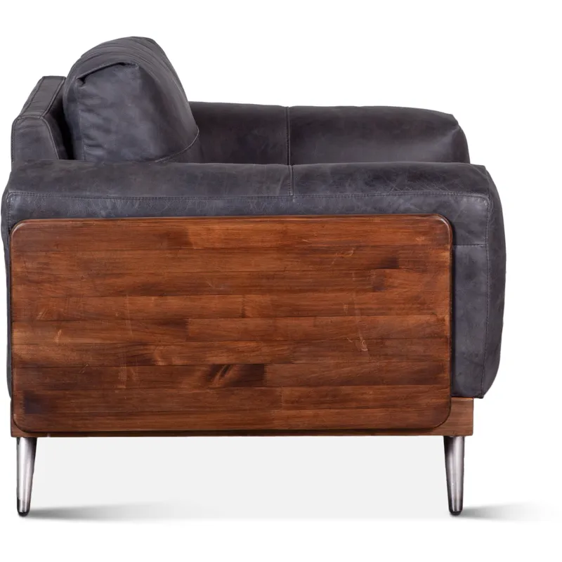Portofino Mid Century 37" Accent Chair in Antique Ebony Leather