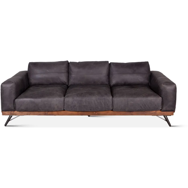 Portofino Mid Century 95" Sofa in Antique Ebony Leather