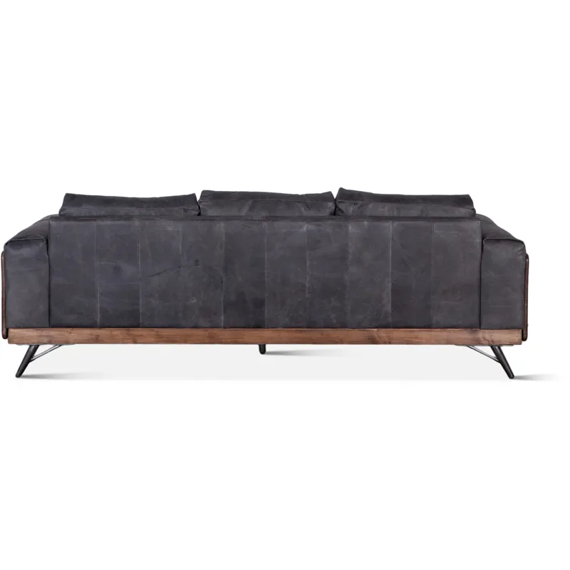 Portofino Mid Century 95" Sofa in Antique Ebony Leather