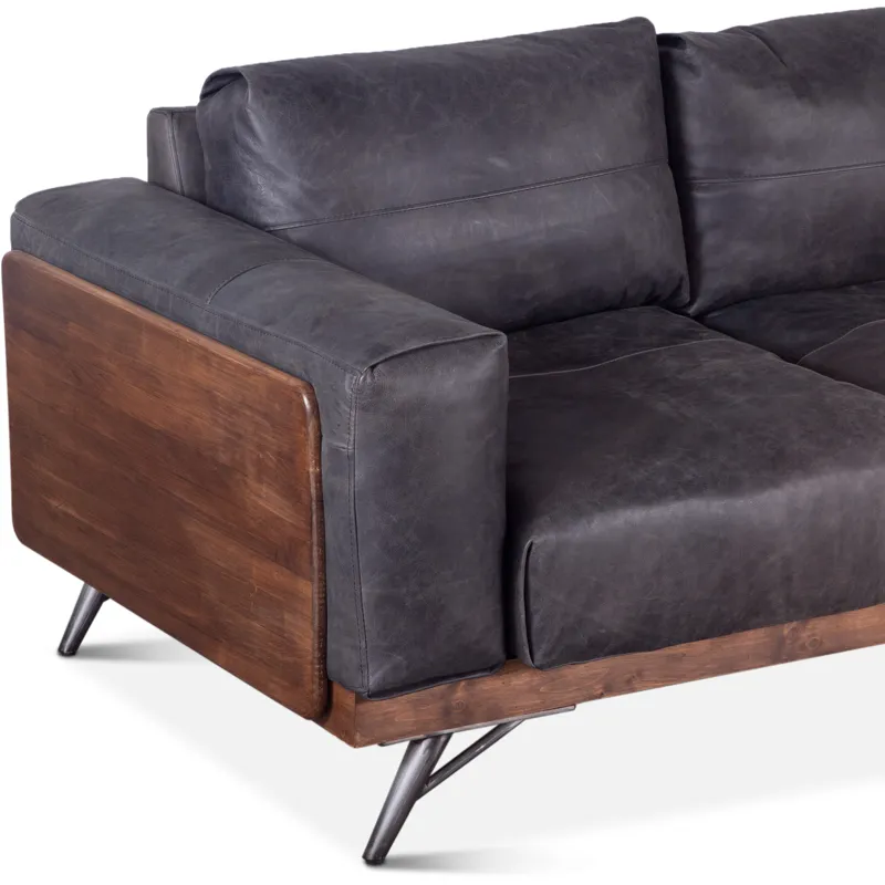 Portofino Mid Century 95" Sofa in Antique Ebony Leather