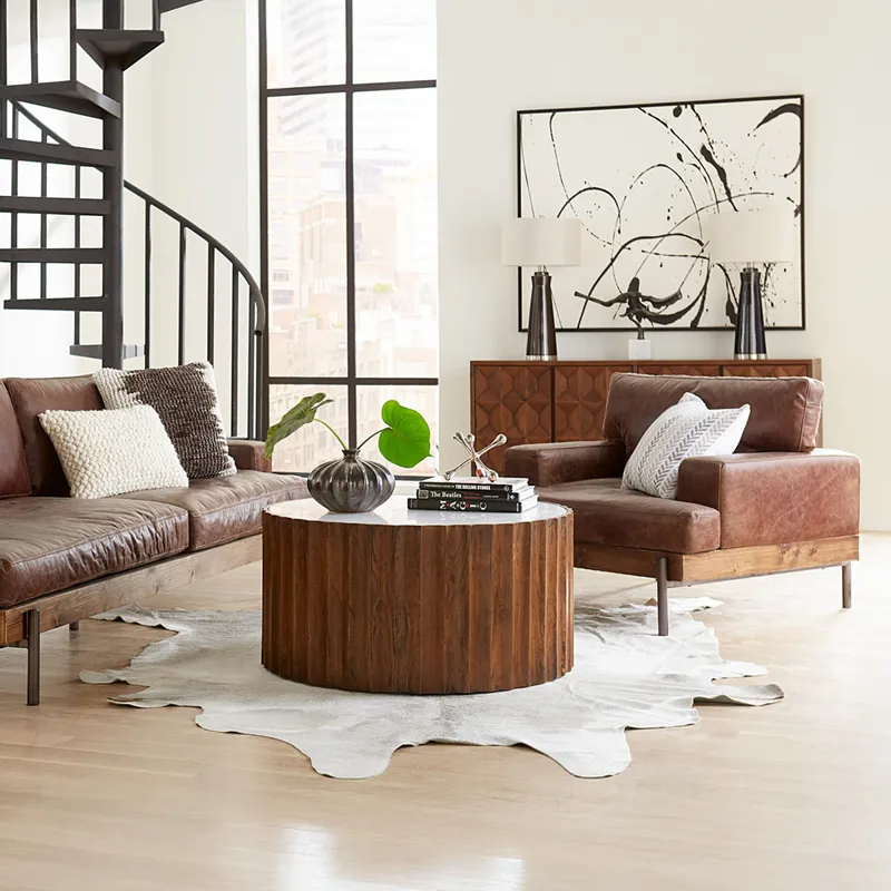Portofino Industrial 41" Accent Chair in Geisha Brown Leather