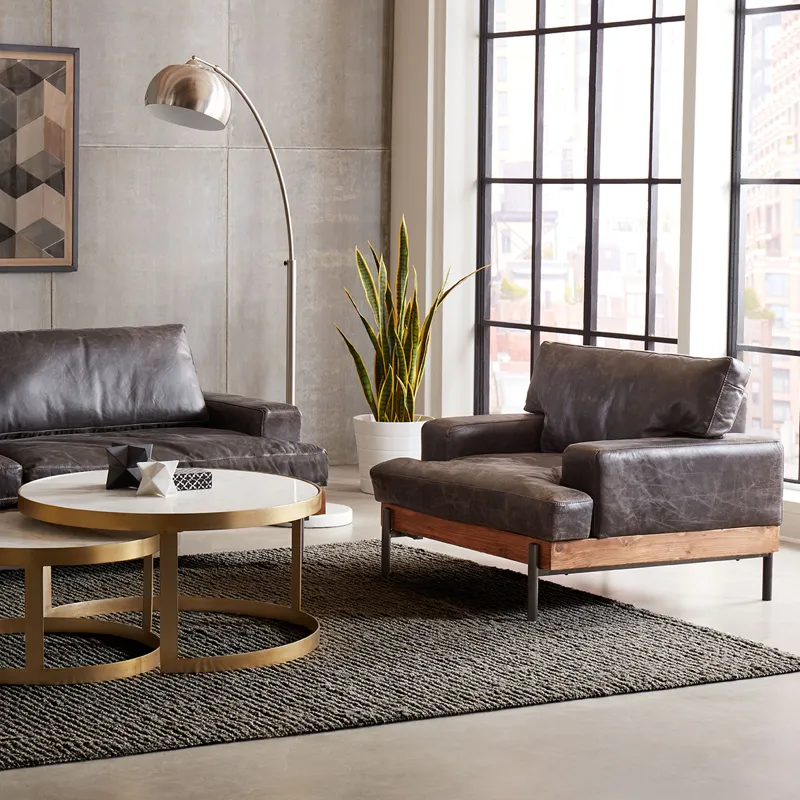 Portofino Industrial 41" Accent Chair in Morocco Black Leather