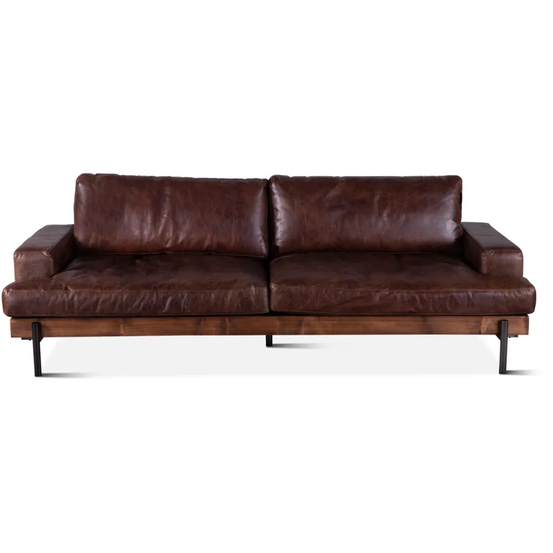 Portofino Industrial 94" Sofa in Geisha Brown Leather