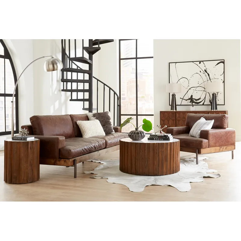 Palermo 18" Round Side Table with White Marble and Royal Brown Base