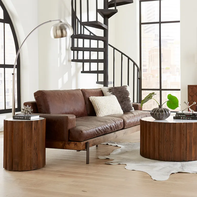 Portofino Industrial 94" Sofa in Geisha Brown Leather