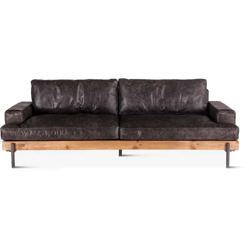 Portofino Industrial 94" Sofa in Morocco Black Leather