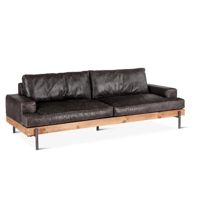 Portofino Industrial 94" Sofa in Morocco Black Leather