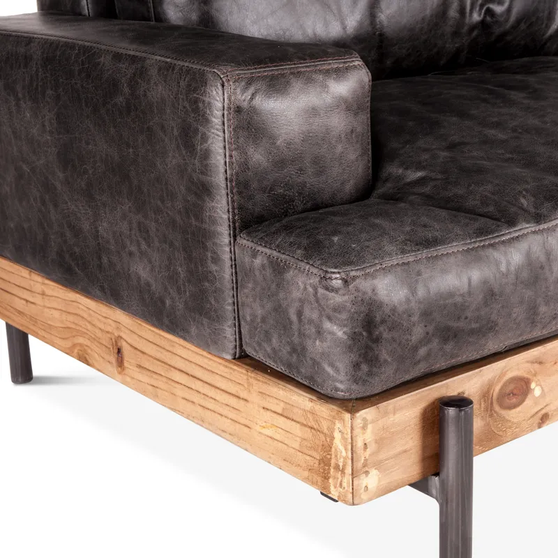 Portofino Industrial 94" Sofa in Morocco Black Leather