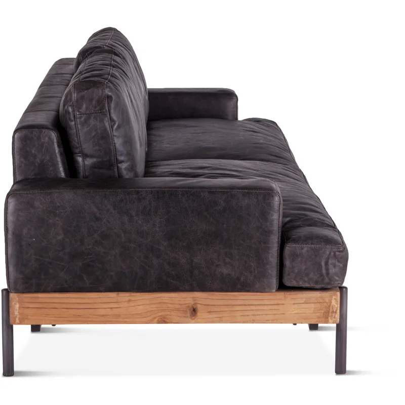 Portofino Industrial 94" Sofa in Morocco Black Leather