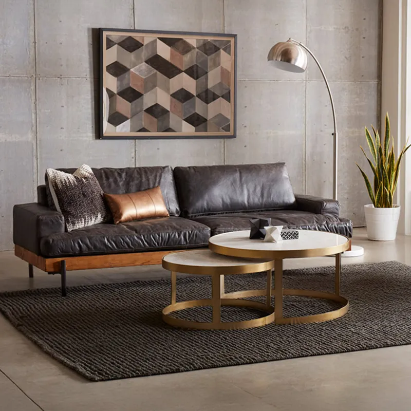Portofino Industrial 94" Sofa in Morocco Black Leather