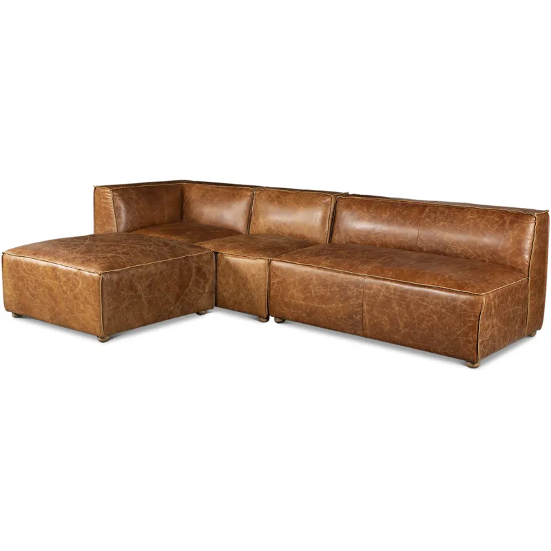 Portofino Loft 112" Sectional Sofa in Cocoa Brown Leather