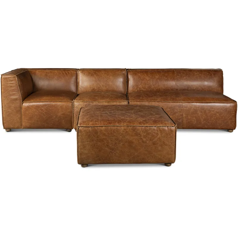 Portofino Loft 112" Sectional Sofa in Cocoa Brown Leather