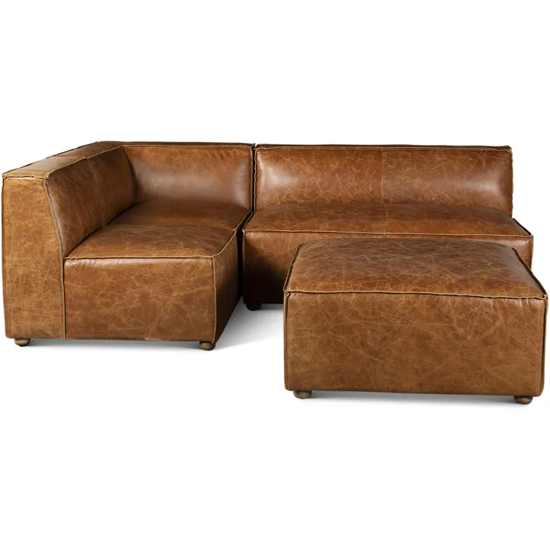 Portofino Loft 112" Sectional Sofa in Cocoa Brown Leather