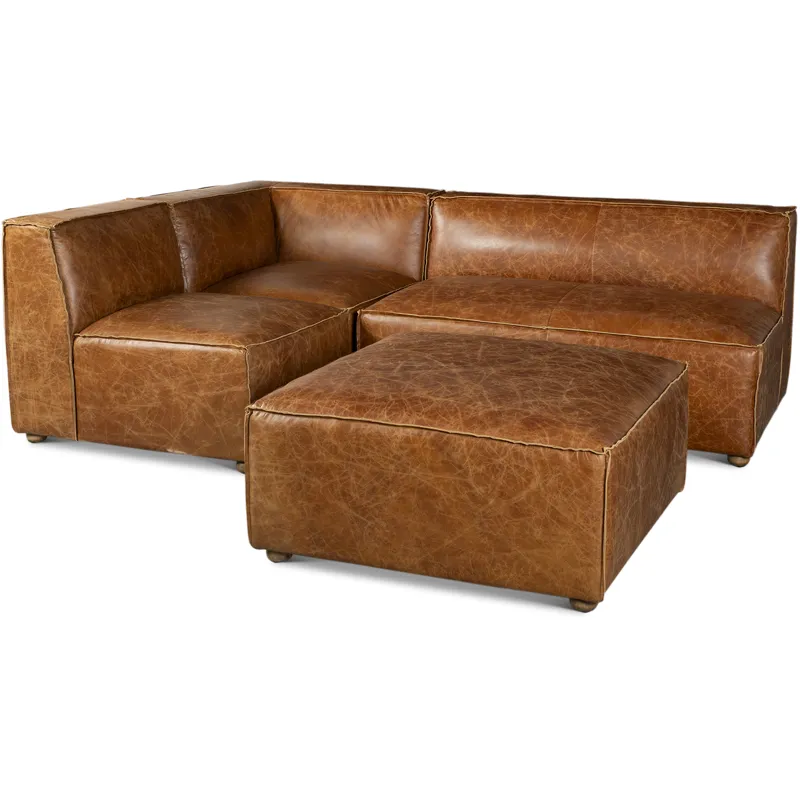 Portofino Loft 112" Sectional Sofa in Cocoa Brown Leather