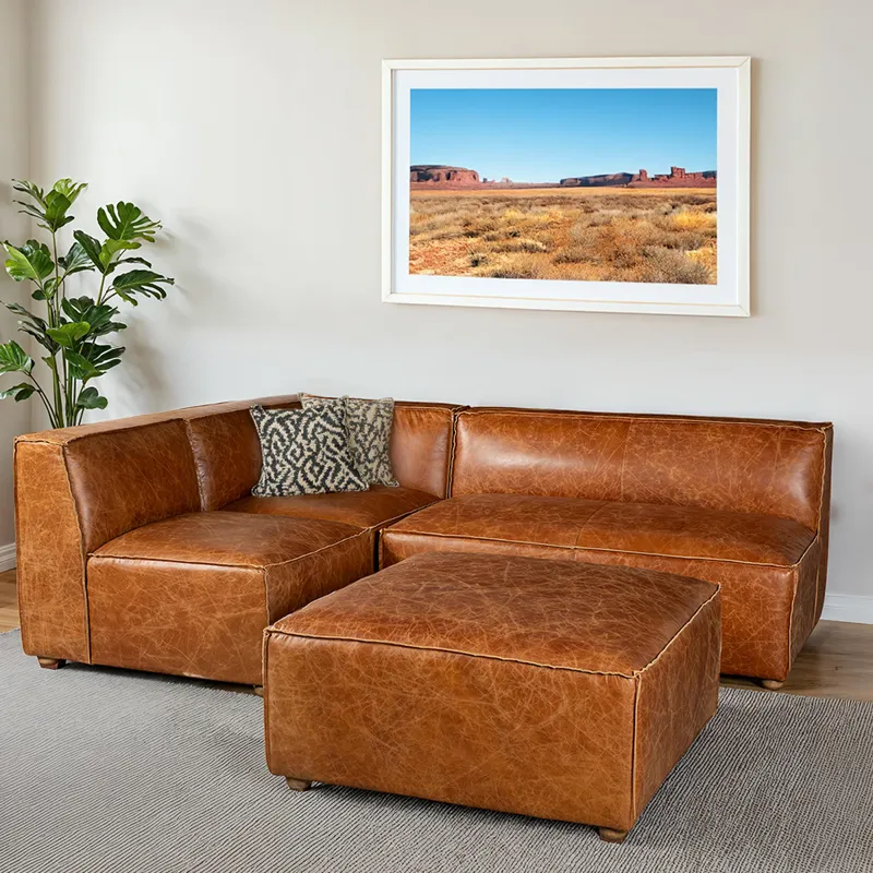 Portofino Loft 112" Sectional Sofa in Cocoa Brown Leather