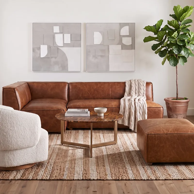 Portofino Loft 112" Sectional Sofa in Cocoa Brown Leather