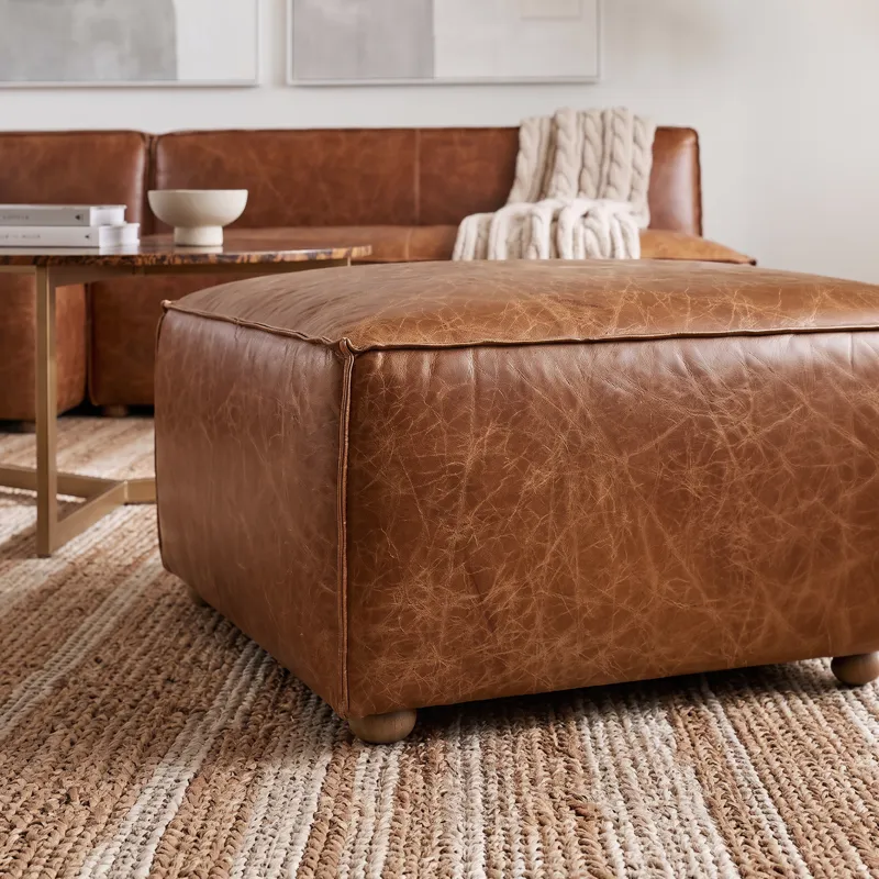 Portofino Loft Sectional Ottoman in Cocoa Brown Leather