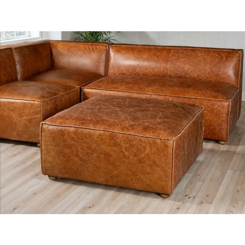 Portofino Loft Sectional Ottoman in Cocoa Brown Leather