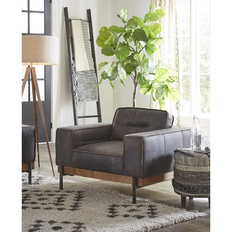 Portofino Modern 42" Accent Chair in Antique Ebony Leather