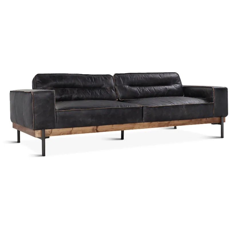 Portofino Modern 95" Sofa in Antique Ebony Leather