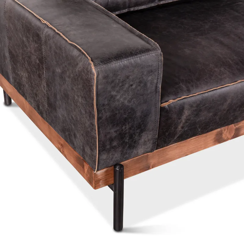 Portofino Modern 95" Sofa in Antique Ebony Leather