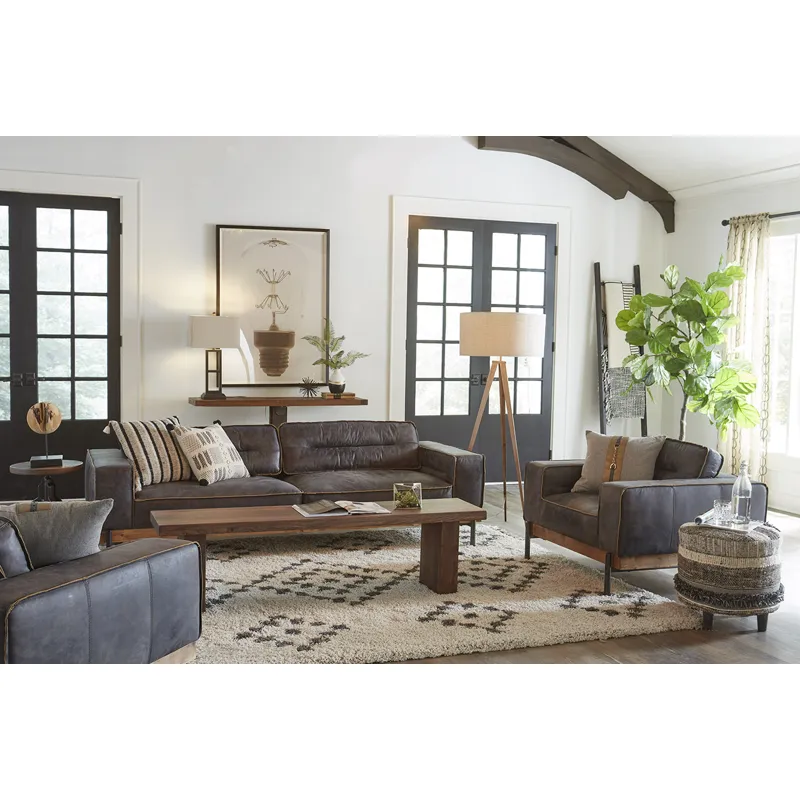 Portofino Modern 95" Sofa in Antique Ebony Leather