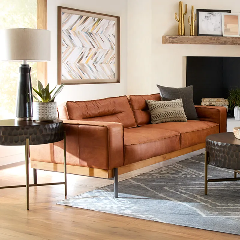 Portofino Modern 95" Sofa in Cocoa Brown Leather